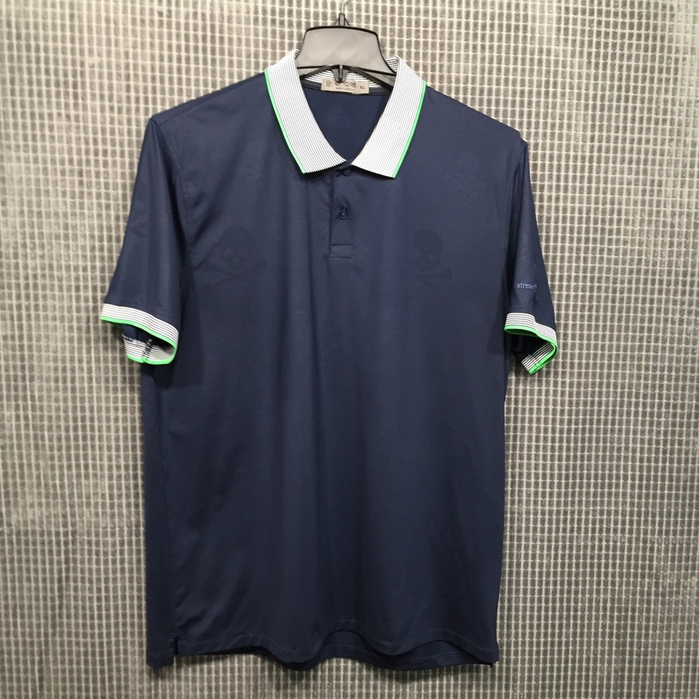 G/FORE‎ Mens Polo Shirt Streamsong Black Skull Crossbones XL Navy Blue Excellent